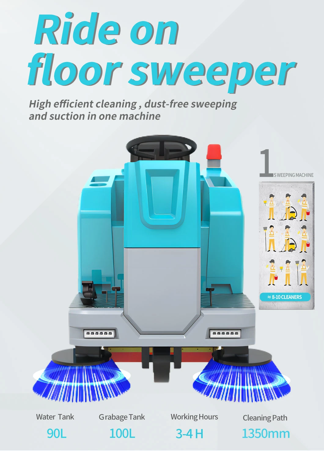 Ride on Rechargeable Floor Sweeper for Warehouse/Industrial/Commercial Cleaning